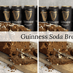 guinness soda bread on a wooden board with butter