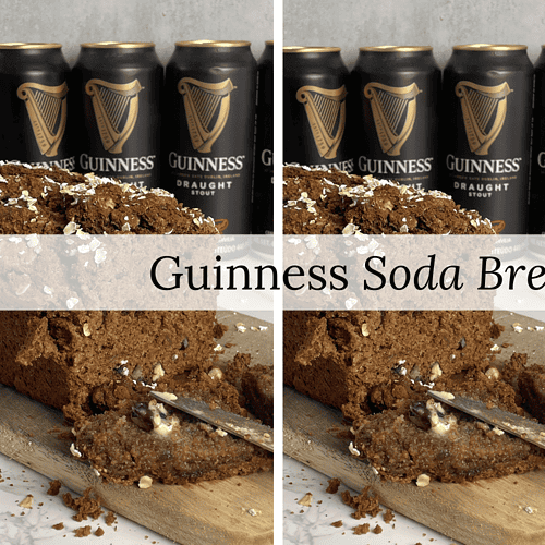 guinness soda bread on a wooden board with butter