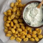 Crispy air fryer gnocchi served with a creamy Greek yogurt tzatziki dip. A quick, high-protein snack or appetizer that’s golden on the outside and fluffy inside.